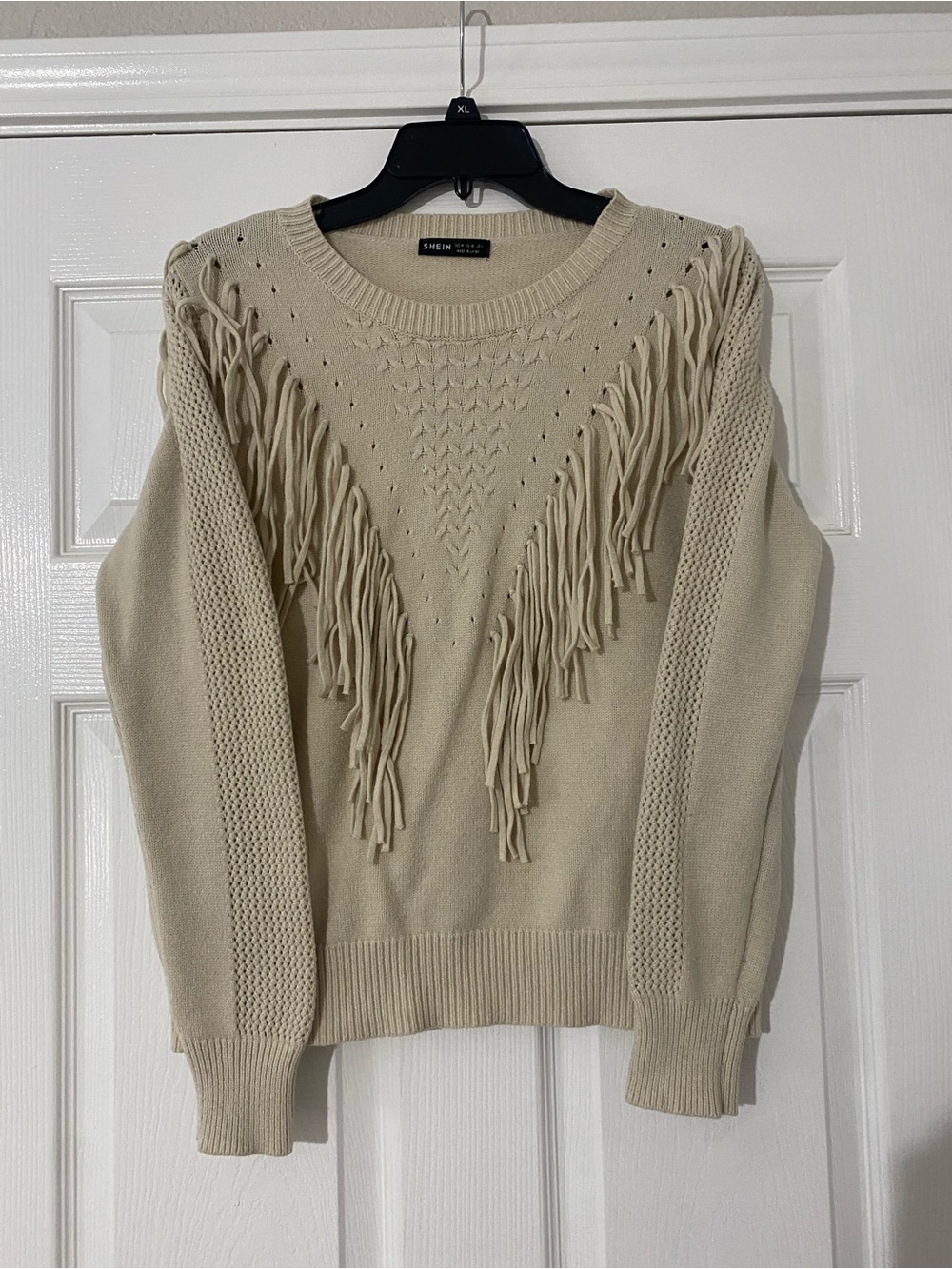 SHEIN Cream Fringe Knit Sweater - Women's Pullover